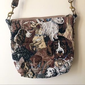 Vintage Woven Dogs Print Tapestry Shoulder Bag